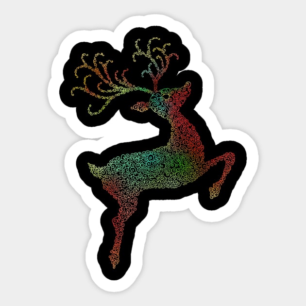 Swirly Colorful Christmas Reindeer Silhouette Sticker by Art by Deborah Camp